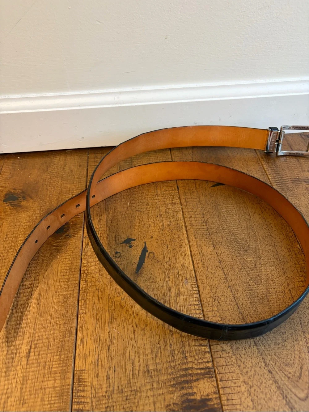 Martin Dingman Leather Belt Alligator Grain Black Brass Buckle Sz Approx 40